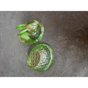 Vintage Green Glass Bunny Covered Dish